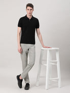 Crocodile Casual Trim Fit Printed Silver Grey Trousers for Men