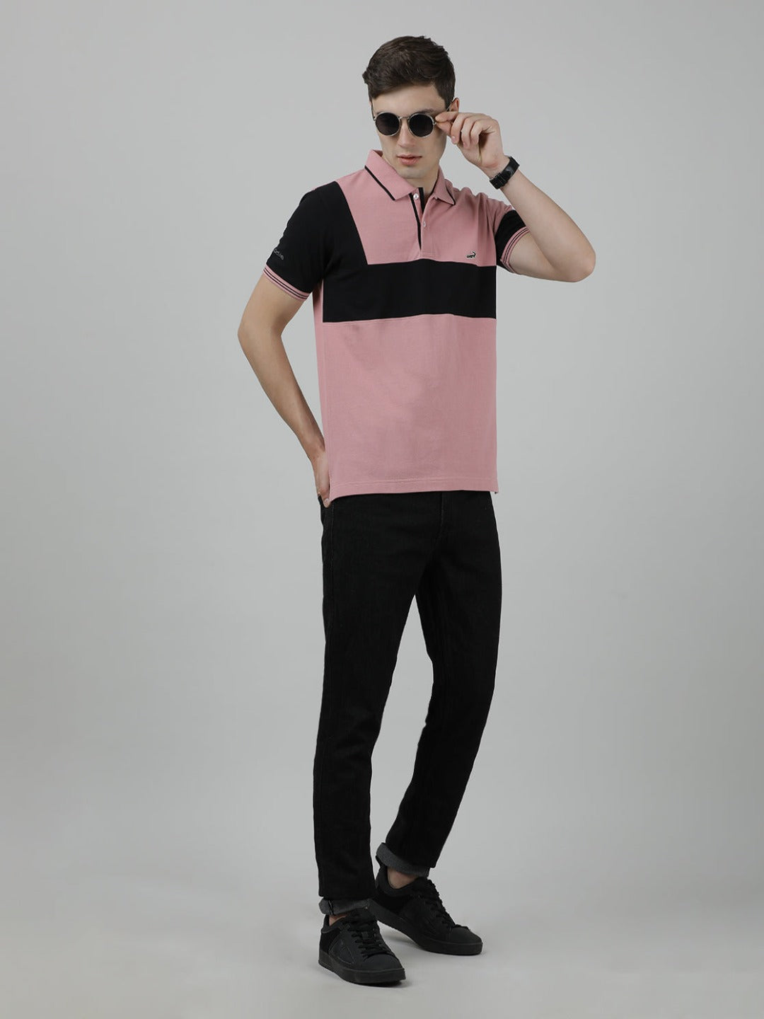 Crocodile Casual Pink T-Shirt Cut and Sew Polo Half Sleeve Slim Fit with Collar for Men