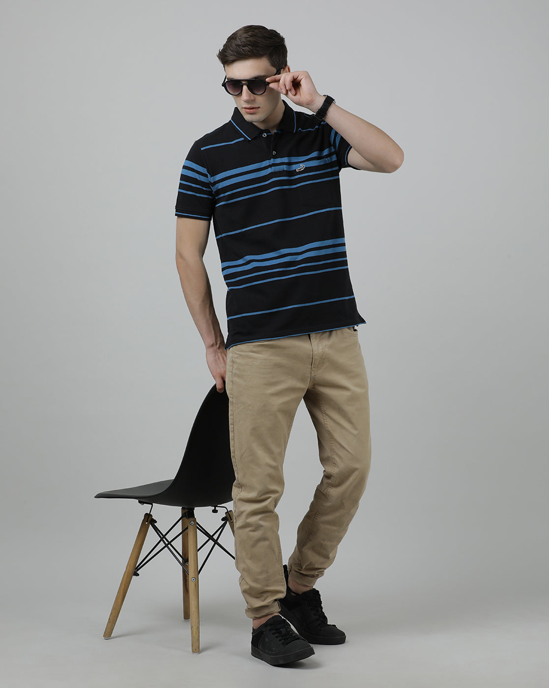 Casual Black T-Shirt Half Sleeve Slim Fit with Collar for Men