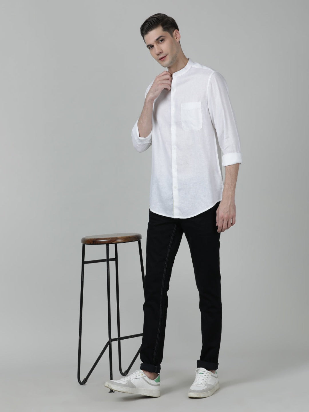 Casual Solid Comfort Fit Full Sleeve Off White Shirt with Collar