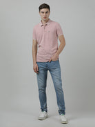 Crocodile Casual Pink Printed T-Shirt Half Sleeve Slim Fit Melange with Collar for Men