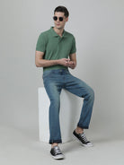 Casual Solid Cotton Slim Fit Light Blue Denim Jean for Men