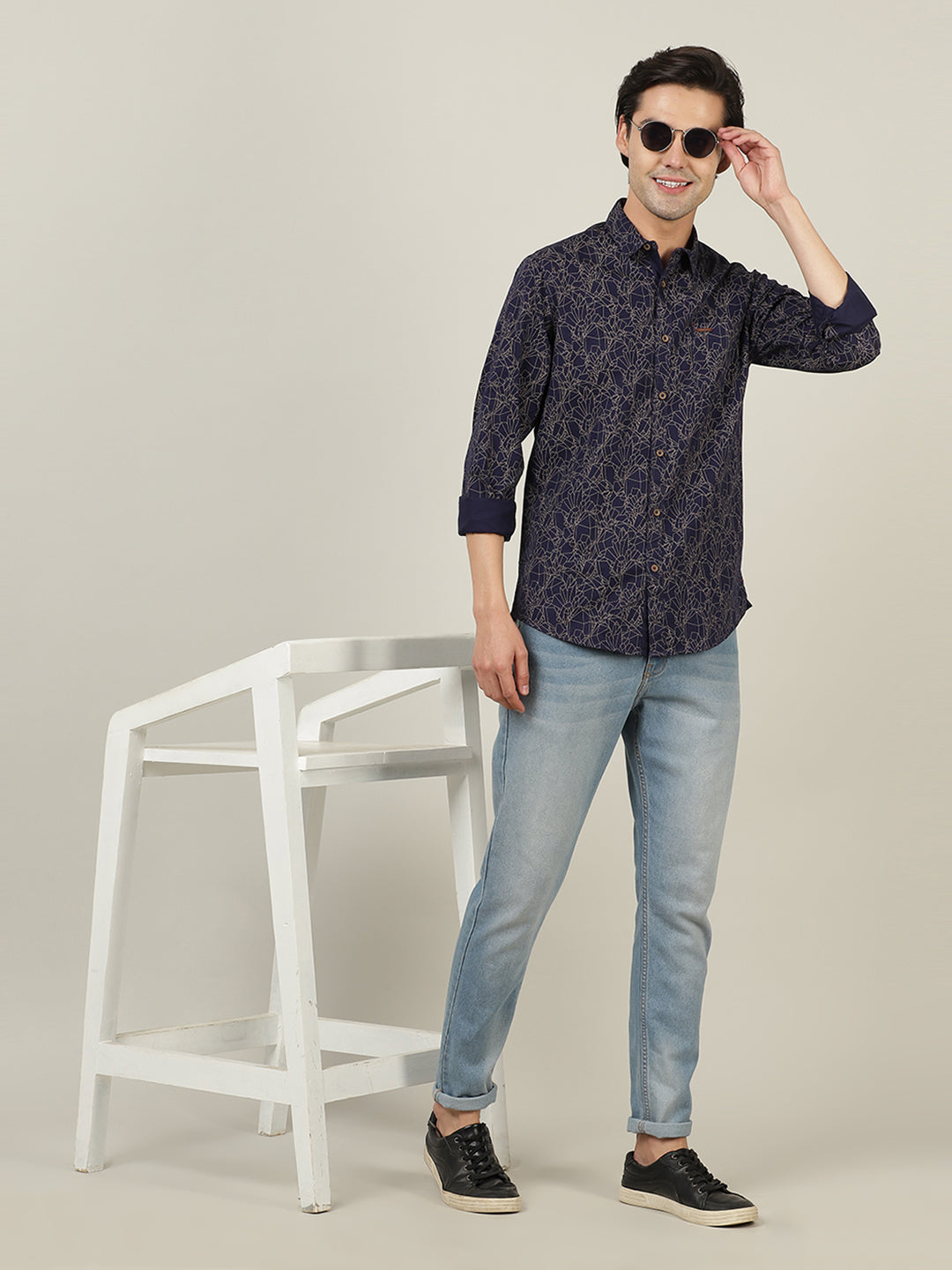 Crocodile Men Navy Cotton Shirt