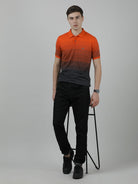 Crocodile Casual Orange T-Shirt Half Sleeve Slim Fit Jersey Engineering Stripe with Collar for Men