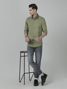 Casual Solid Slim Fit Moss Green Full Sleeve Shirt with Collar