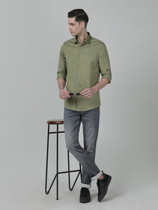 Casual Solid Slim Fit Moss Green Full Sleeve Shirt with Collar