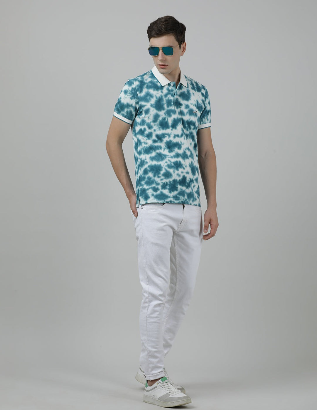 Crocodile Casual Verdigris T-Shirt Tie and Dye Half Sleeve Slim Fit with Collar for Men