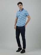 Crocodile Casual Light Blue T-Shirt Polo Printed Half Sleeve Slim Fit with Collar for Men