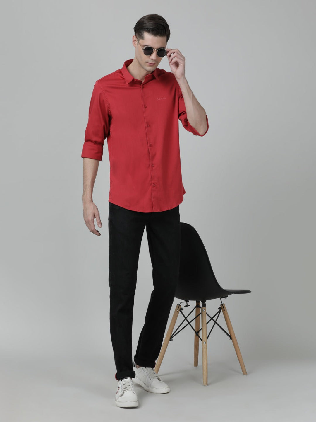 Casual Solid Slim Fit Full Sleeve Tanky Tomato Shirt with Collar