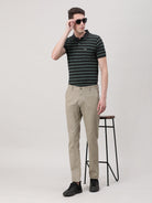 Crocodile Casual Trim Fit Printed Beige Trousers for Men