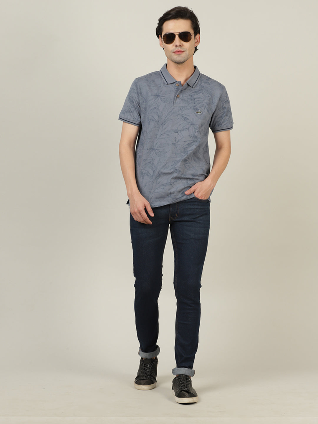 Crocodile Men Navy Pure Cotton T-Shirt