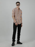 Crocodile Casual Full Sleeve Slim Fit Stripe Shirt Orange for Men