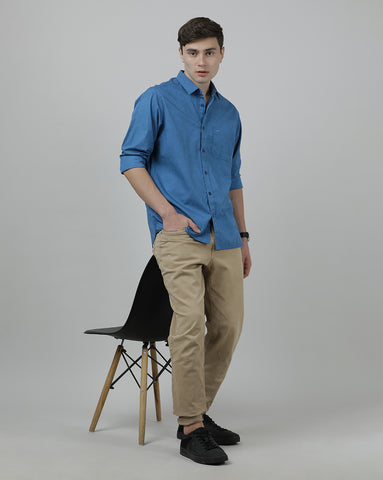 Casual Royal Blue Full Sleeve Comfort Fit Printed Shirt with Collar for Men