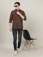 Crocodile Men Brown Slim Fit Stripe Shirt